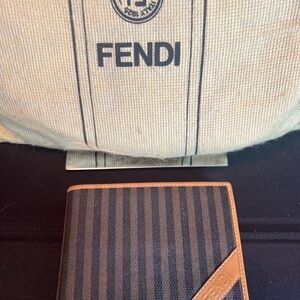 Fendi Striped Wallet with Tan Trim